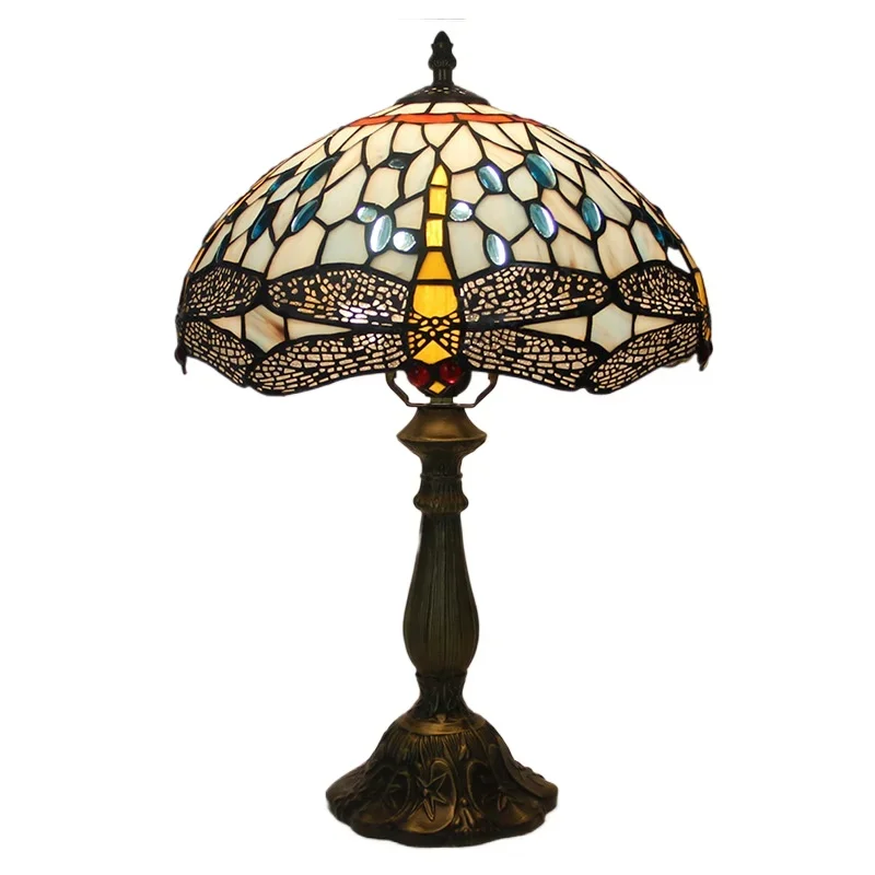 12inch 30cm Lamparas De Mesa Desk Night Light Coyote Stained Glass Tiffany Lampshade Pastoral Bedside Table Lamp