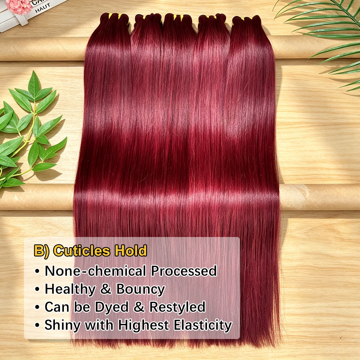 30 Zoll 99J Burgunderrote, glatte Echthaar-Bündel, weinrot, 100 % vietnamesisches, unbehandeltes Haar, gefärbtes Haar zum Einweben für schwarze Frauen. – Detail 4