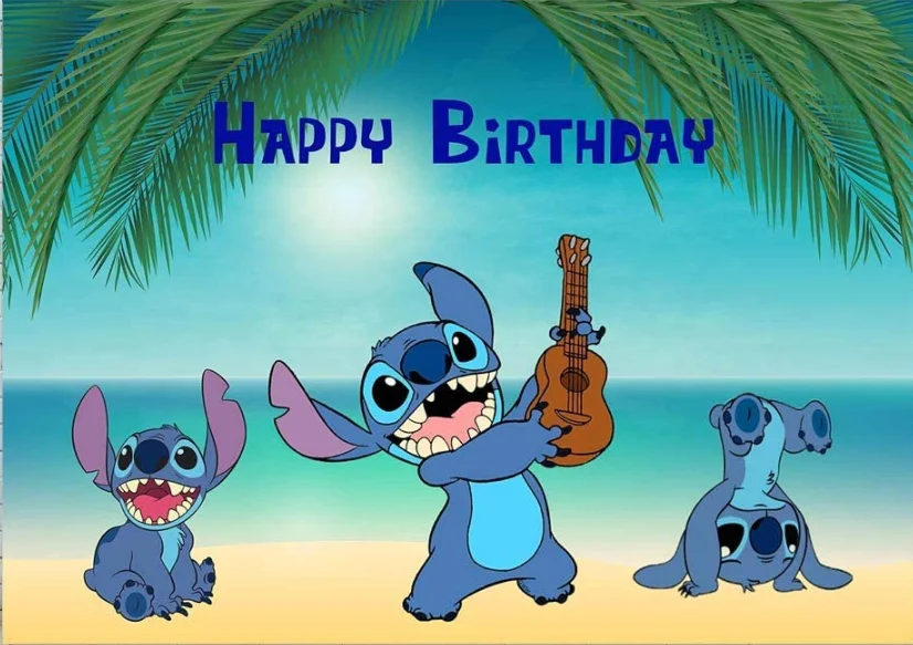 Lilo & Stitch Happy Birthday Backdrop for Kids Gift Cartoon Stitch Birthday Party Background Photography Baby Shower Decoration