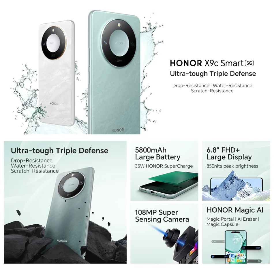 Global Version HONOR X9c Smart 5G NFC Smartphone Dimensity 7025-Ultra 35W SuperCharge 5800mAh Battery 108MP Dual Rear Camera