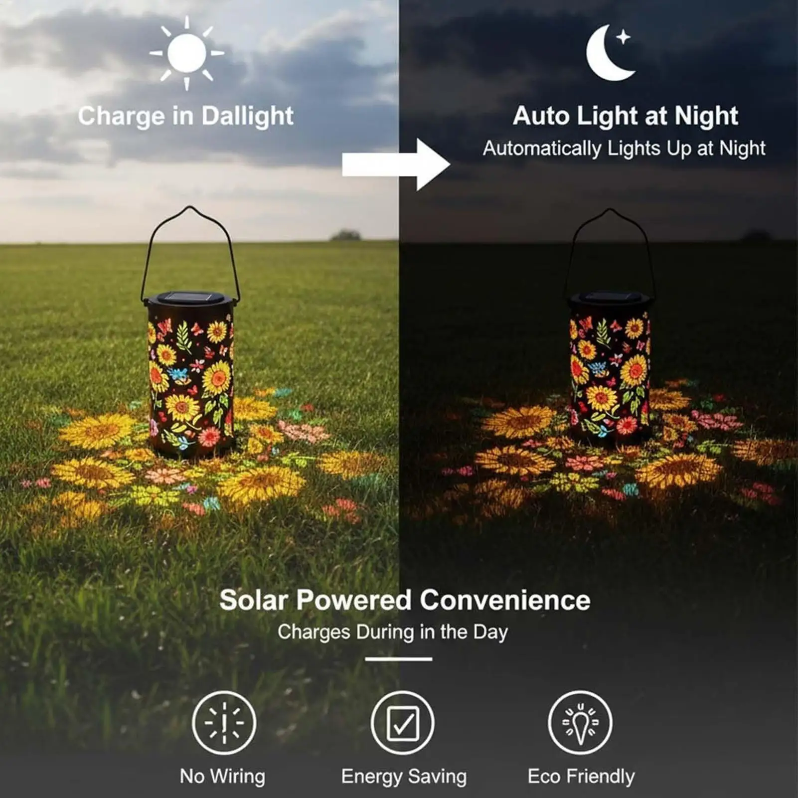 

Solar Garden Lantern Metal Waterproof Lamp Solar Power Sunflower Light For Outside For Yard Backyard Porch Balcony Front Door