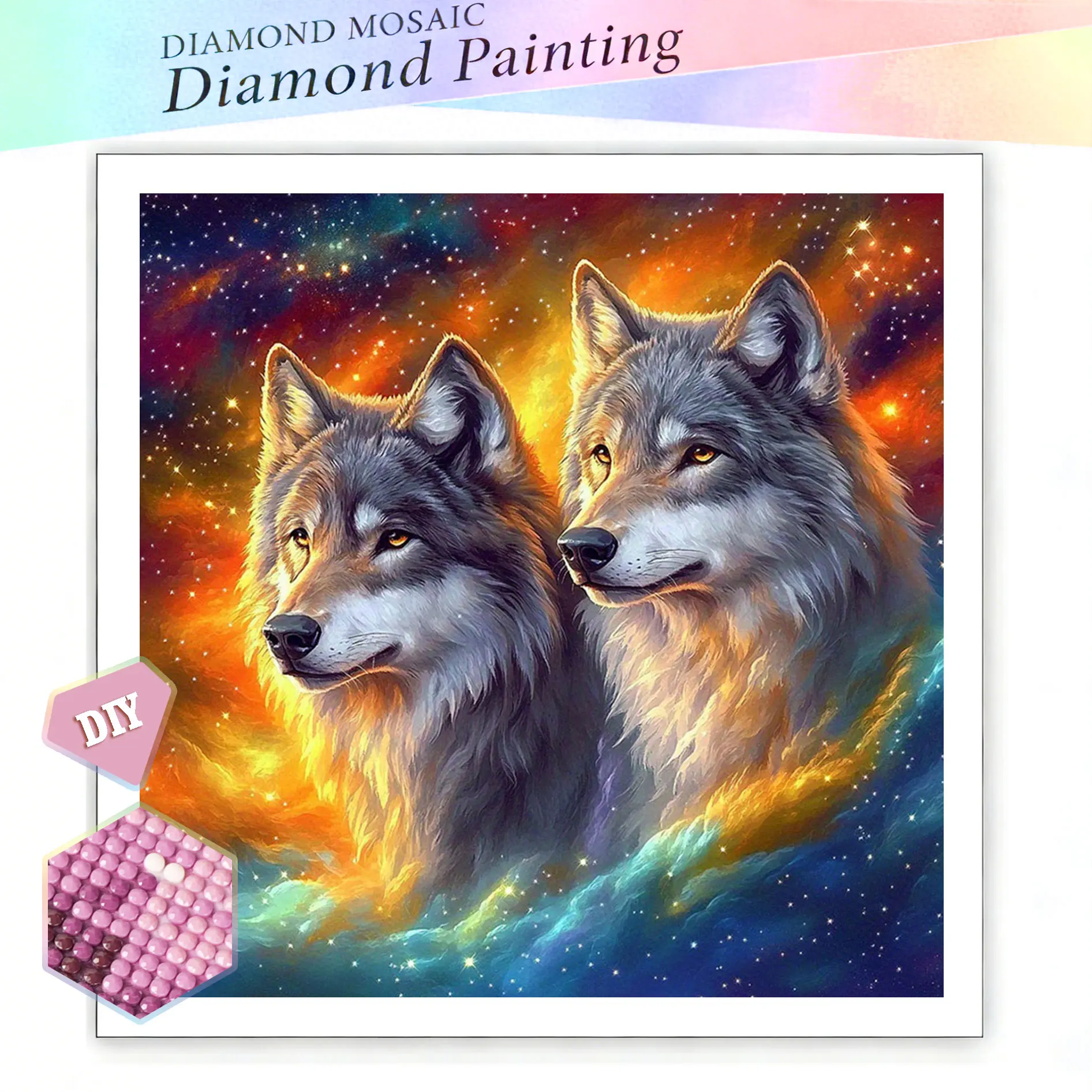 EverShine Full Square Round Diamond Painting Starry Sky Twin Wolves Diamond Embroidery Animal Landscape Art Decorative Paintings