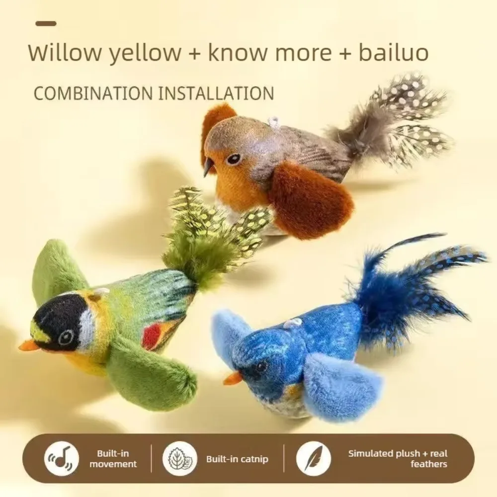 Wall Hanging Bird Cat Toy, Indoor Interactive Squeaky Catnip Teaser Toy, Self-Play Chasing Toy for Kittens