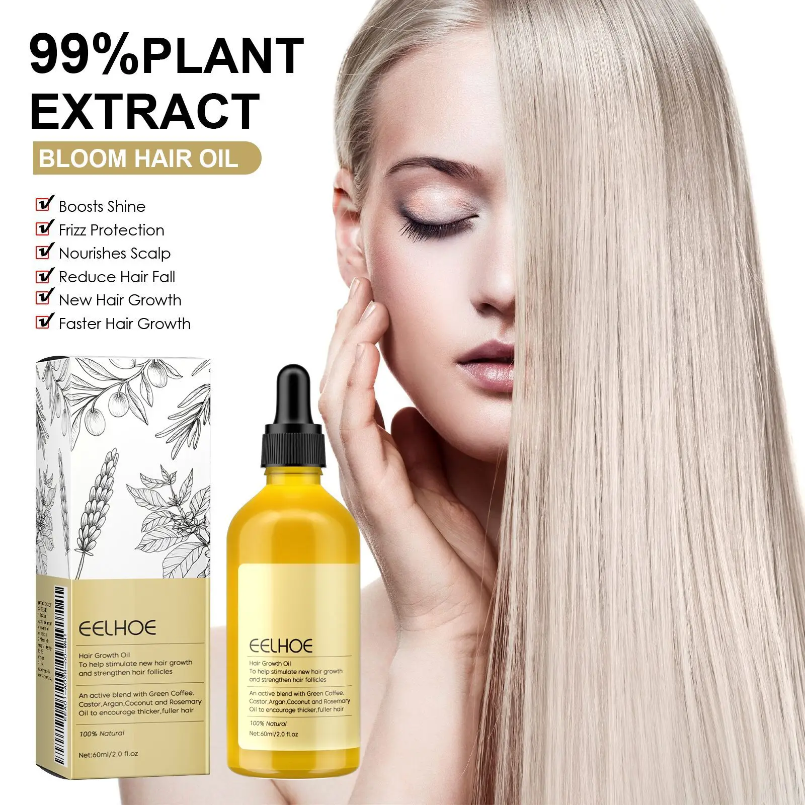 2pcs 60ml Rosemary Dense Hair Essential Oil 100% Pure Natural  Repairs Hair Damage Soften Strengthens Thickens Hair Scalp Care