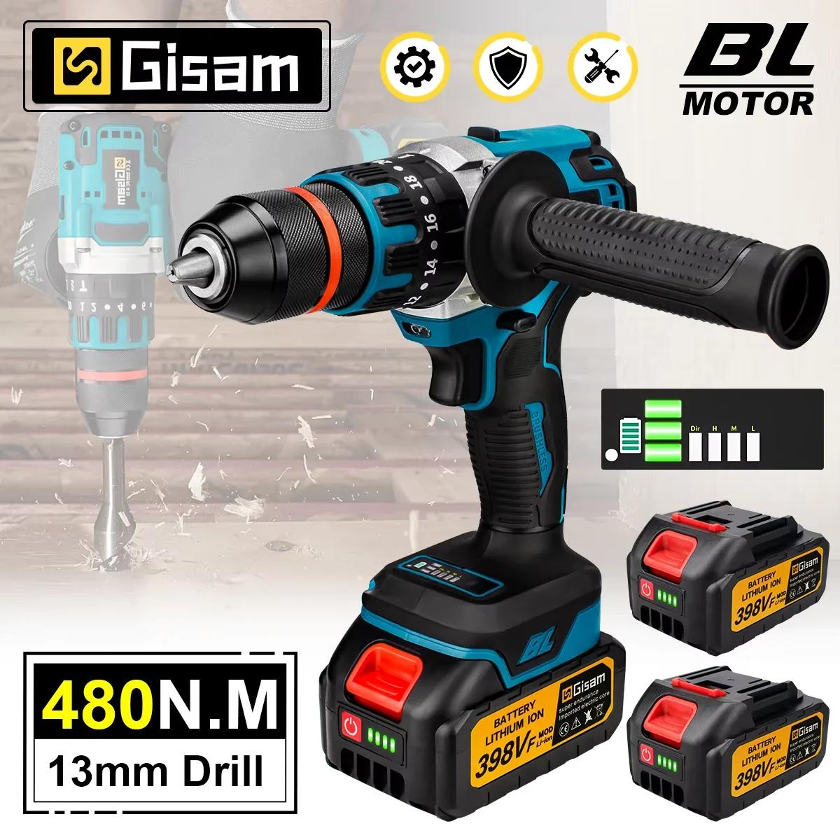 18V 13mm 480NM Brushless Electric Impact Drill Cordless Drill Electric Screwdriver DIY Driver Power Tools for Makita 18V Battery