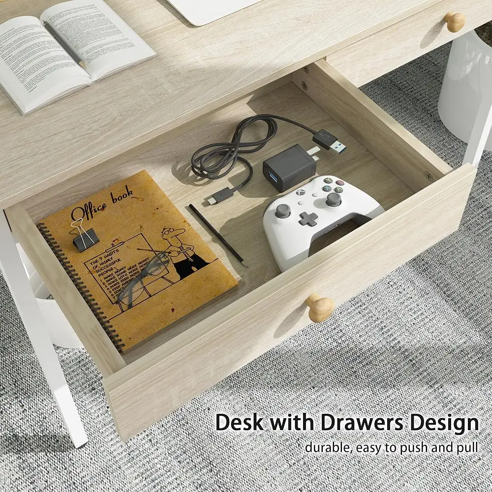 Computer Desk With Drawers, Home Office Desk For Writing, Studying, And Gaming - Sturdy And Spacious Workstation For Pc And