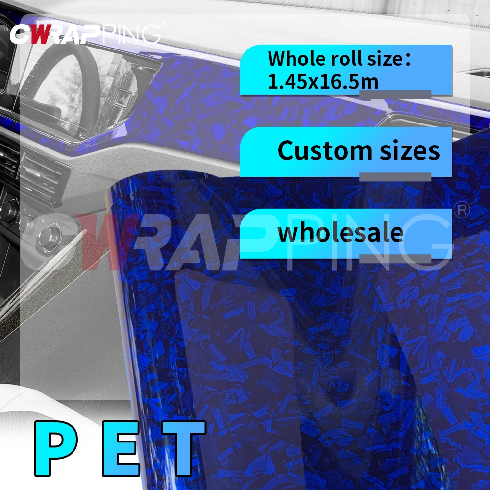 

Виниловая пленка для автомобиля и мотоцикла, водонепроницаемая, глянцевая, синяя, под кованый карбон, для покрытия крыши, ПЭТ, 145смx200см, самоклеящаяся