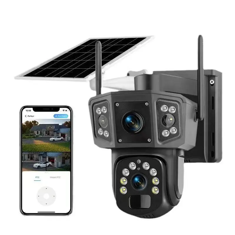 

4MP V360pro/V380pro APP с двумя объективами, полноцветная купольная IP-камера на солнечной энергии, AI, обнаружение гуманоидов, домашняя безопасность, CCTV, радионяня