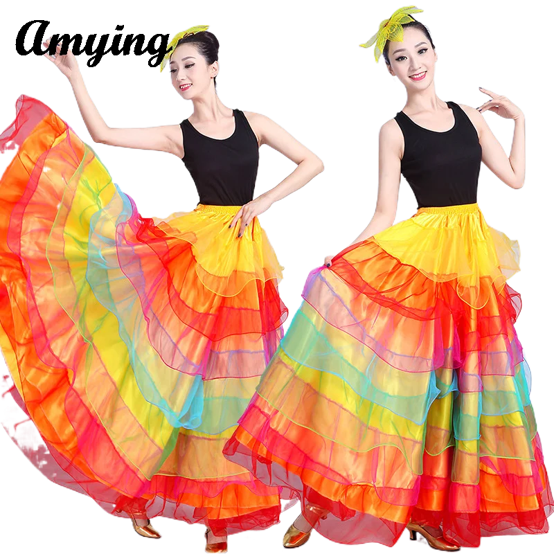 180/360/540/720 Degree Satin Skirt Opening Dance Stage Performance Costume Large Swing Skirt Women Modern Dance Colorful Skirts