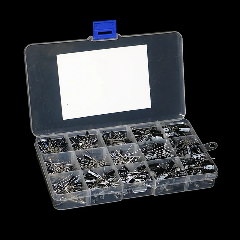 300 قطعة 15 أنواع 16 فولت 50 فولت 0.1 فائق التوهج-470 فائق التوهج مُكثَّف كهربائيًا مزيج مجموعة متنوعة