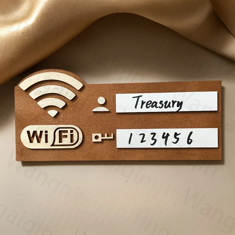 1 قطعة 2D شقة خمر خشبية واي فاي كلمة المرور تسجيل الحائط مؤشر الشبكة اللاسلكية مع رمز واي فاي ، أيقونة المستخدم ، اسم الشبكة #5