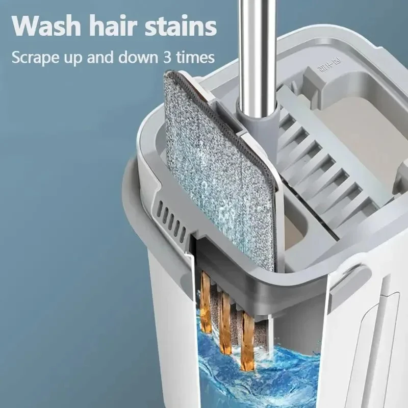 UNTIOR Hand Free Flat Floor Mop Bucket Set For Professional Home Floor Cleaning System With Washable Microfiber Pads