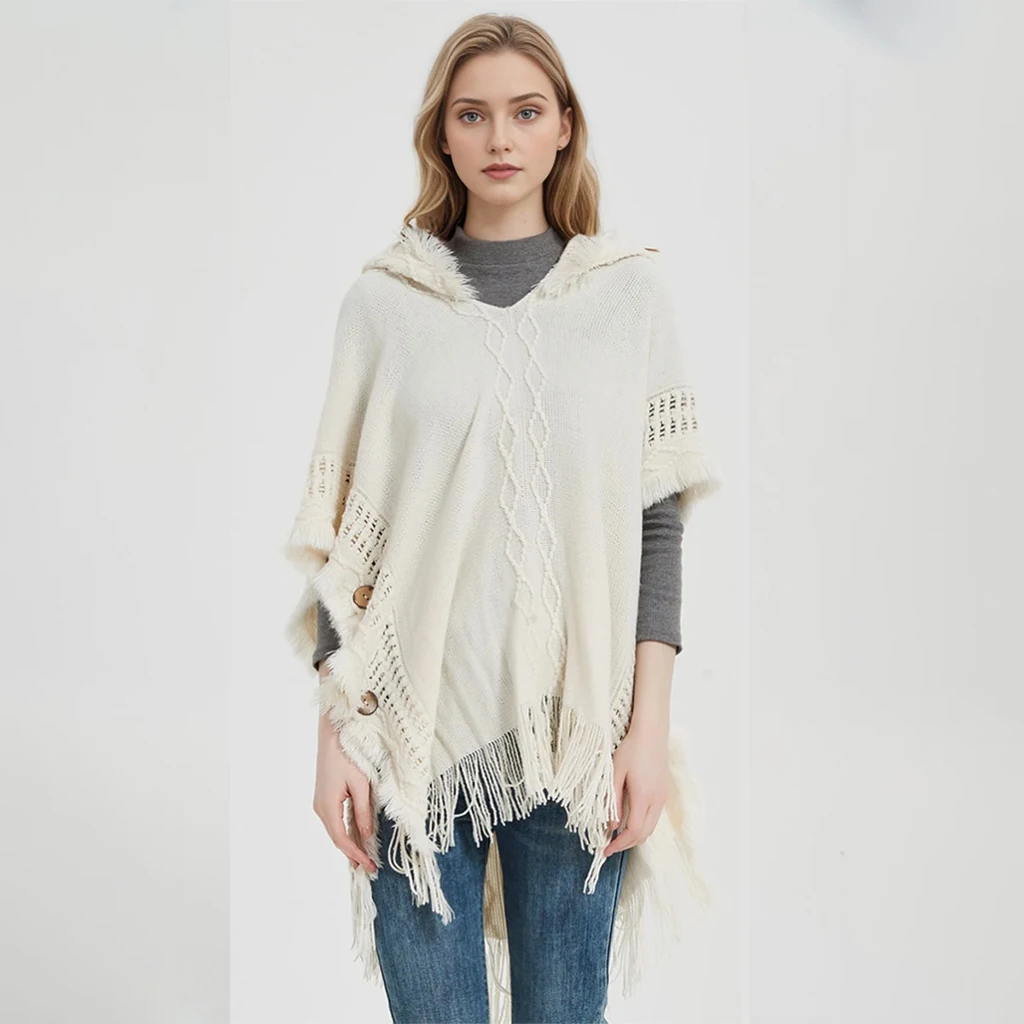 

Women's autumn and winter knitted scarf shawl, Bohemian warm cape, retro luxury women's cape, windproof winter clothing