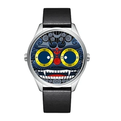 ABBYLUN-reloj de cuarzo para hombre, cronógrafo de diseño creativo con personalidad, correa de cuero, León Joker azul, regalo para niño, 1363