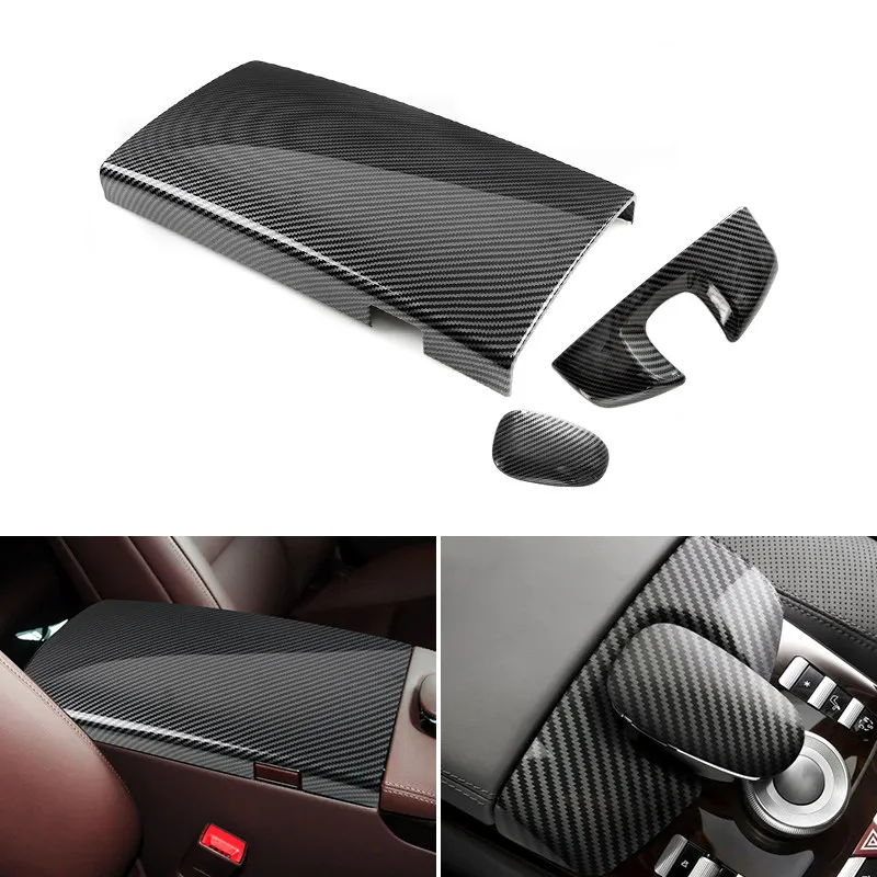 Carbon Fiber Pattern Car Center Console Armrest Box Telephone Dial Key Pad Cover Trim For Mercedes Benz S Class W221 2008-12