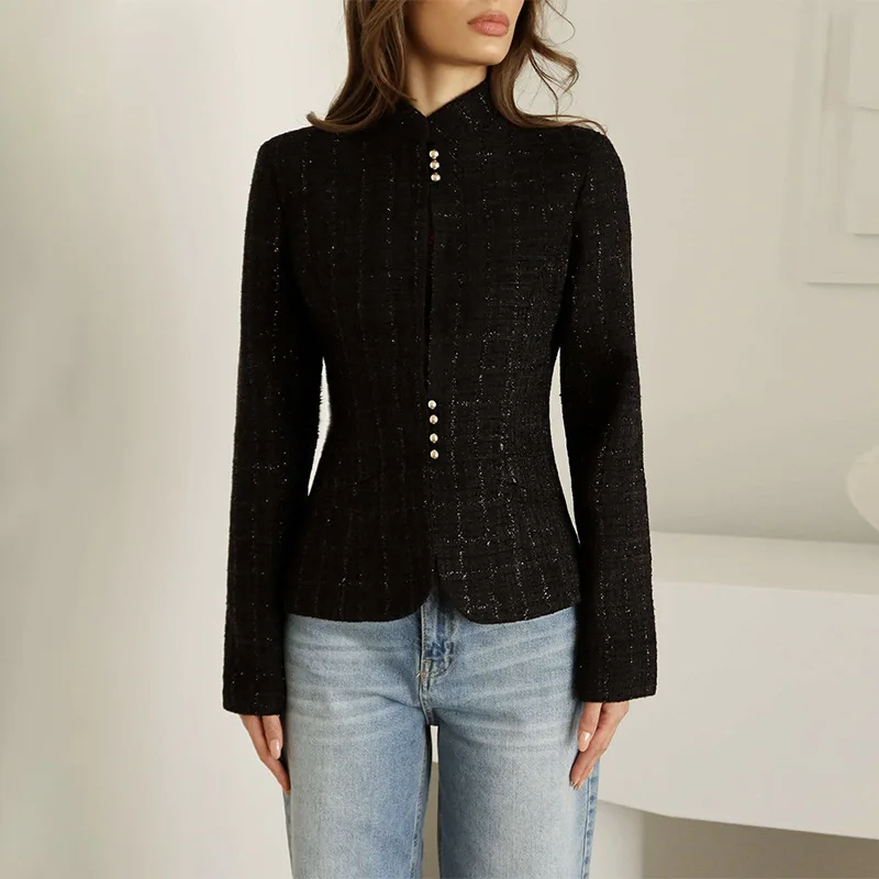 

Women's Clothing 2026 Spring New Temperament Stand-up Collar Design Sense Slim Casual Suit Small Blazer