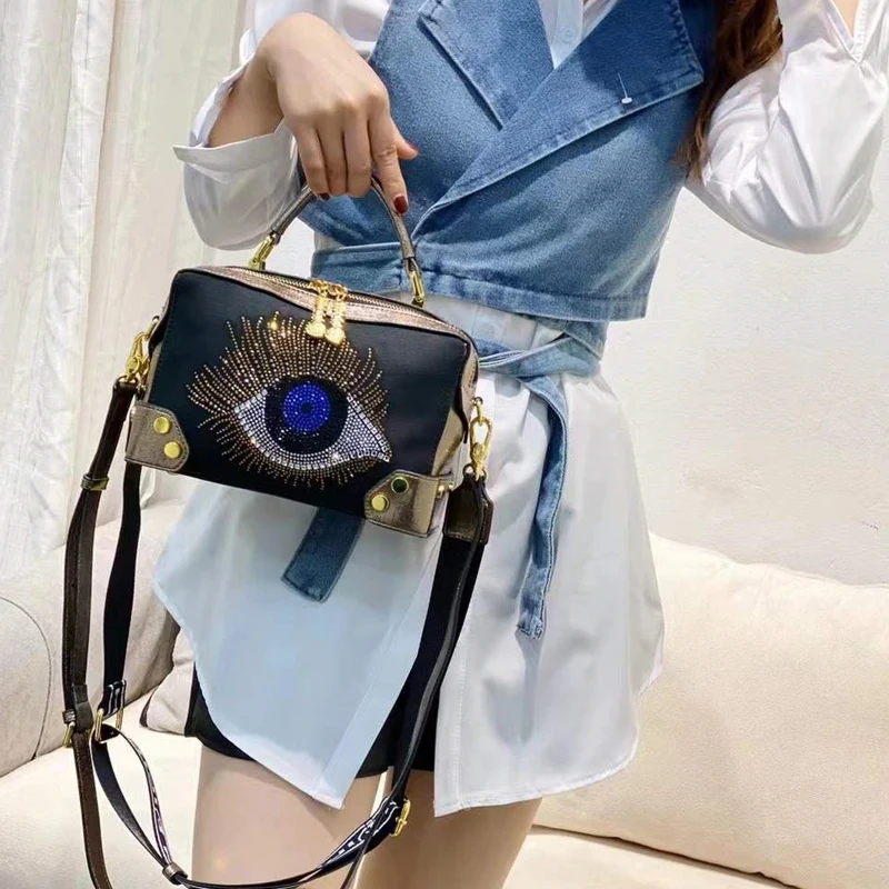 Genuine Leather Tote Bag for Women Shoulder Bolso Monster\'s Eye Handbag Female Small  Crossbody Top-handle Sac