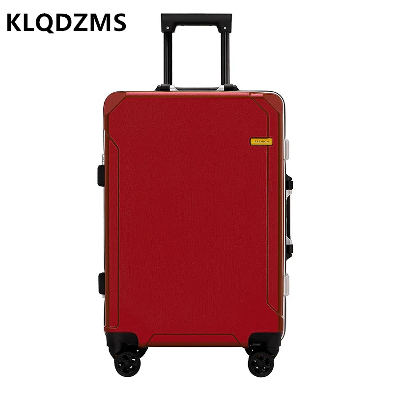 KLQDZMS Suitcase on Wheels New Women's Aluminum Frame Boarding Box 20"22"24"26 Inch USB Charging Trolley Case Travel Luggage