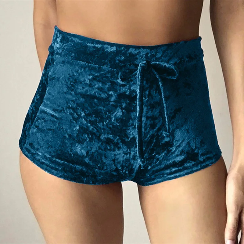 New Ladies Velvet Drawstring Shorts Plus Size Casual High Waist 2024 Winter Sexy Tight-fitting Lace-up Tight-fitting Hip Shorts