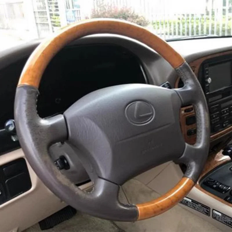 For Lexus LX470 2001-2008 Hand Stitched Non-slip Car Steering Wheel Cover DIY Black Genuine Leather  Car Interior