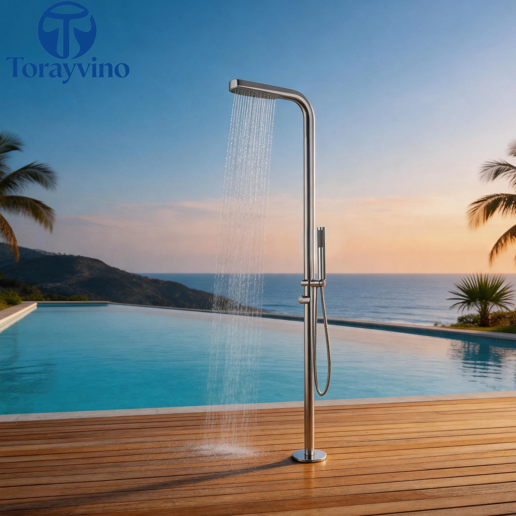 Torayvino Outdoor Shower Faucet Set Swimming Pool Bathroom Shower Column Garden Beach Large Nozzle Floor standing Mixer Taps
