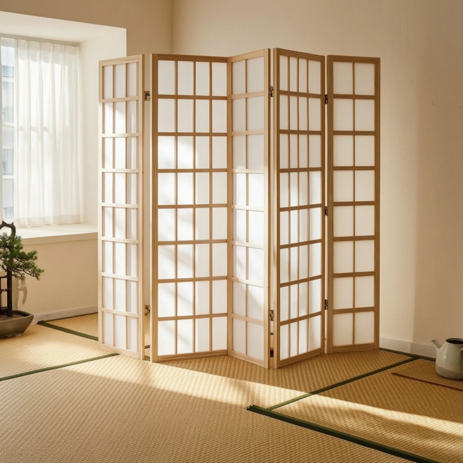 Wooden Folding Room Divider Space-Saving Room Divider Screen 4-Panel Screen Lightweight Furniture Easy to Store for Bedroom