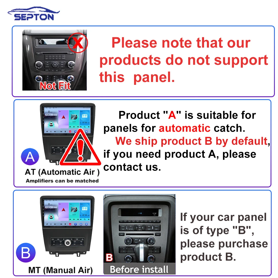 SEPTON Android 12 Car Stereo Radio for Ford Mustang 2009 - 2014 WIFI BT IPS Automotive Multimedia Player Car Screen Android Auto