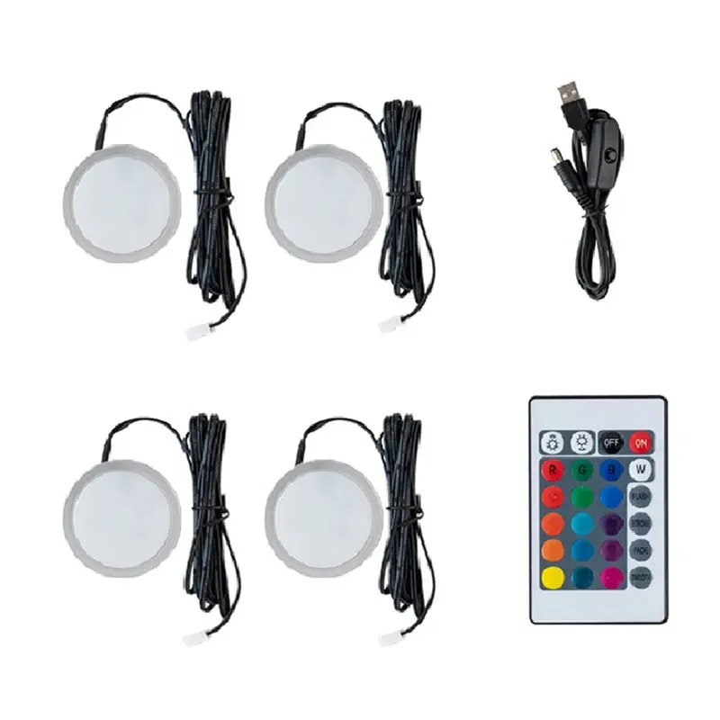 [NEWA76K!】 DC5V 2W USB Powered Dimmable RGB Under Cabinet Light With 24Key Remote Ceiling Lighting For Kitchen Wardrobe Bar