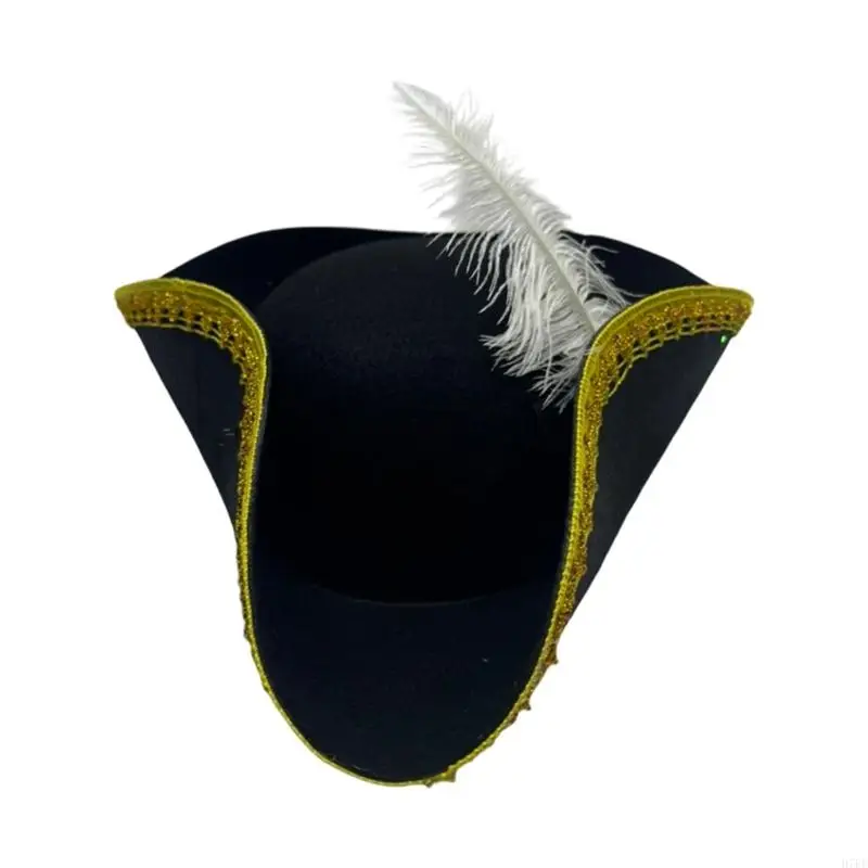 ハロウィーンパーティーとふりをする冒険のための刺繍羽の海賊帽子h7ef