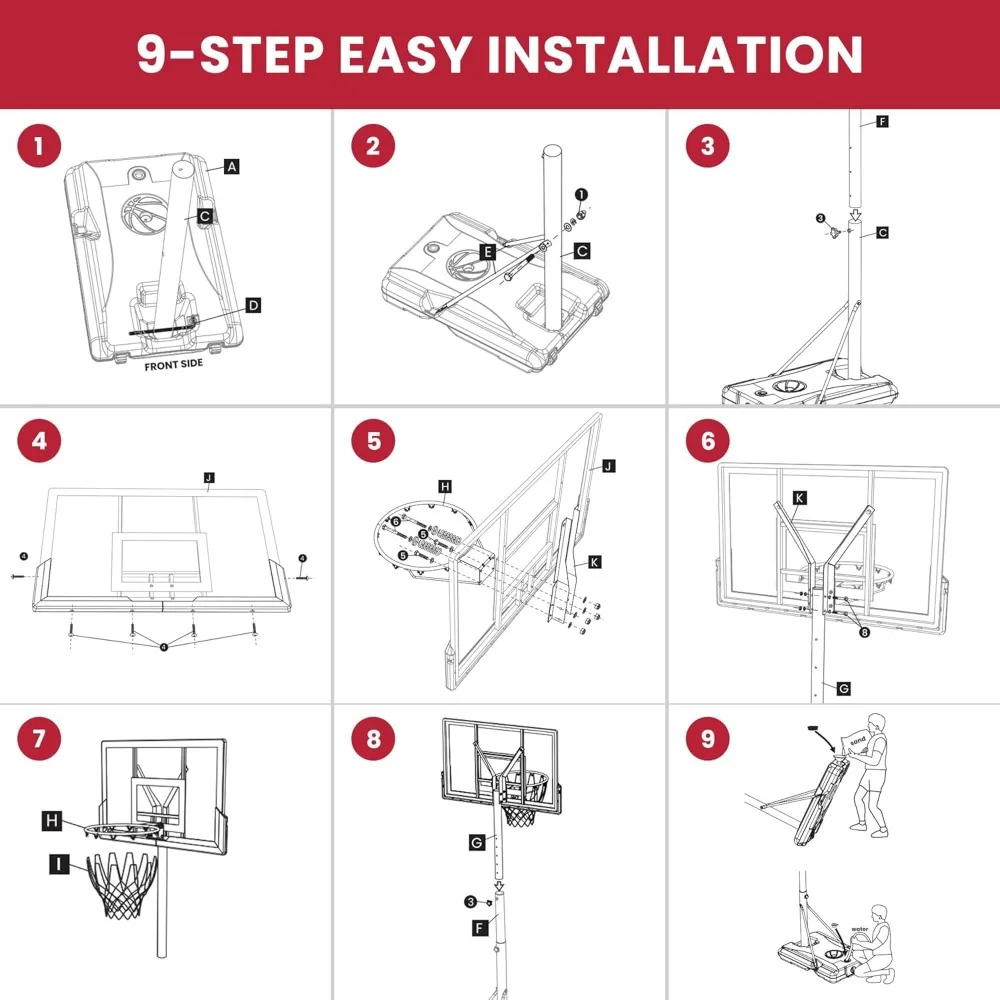 Sistem Ring Basket Portabel dengan Tinggi yang Dapat Disesuaikan - Rangka Baja Tahan Lama untuk Penggunaan Luar Ruangan dan Dalam Ruangan, 45 Inci