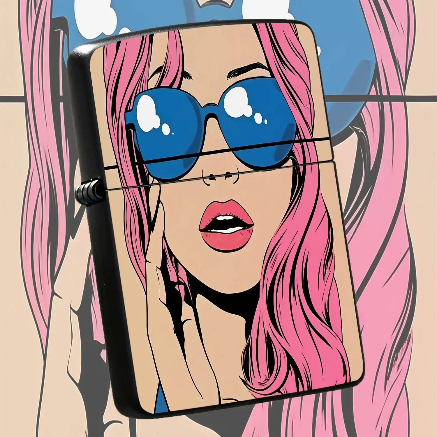 Stylish Pop Art Pink-Haired Lady Print Lighter, Retro American Comic Aesthetic Portable Igniter, Smooth Bright Vivid Color Coating, Ideal For Daily Casual, Outdoor Gathering, Party Decor Matched Scenarios, Exquisite Uni A Humorous And Inter