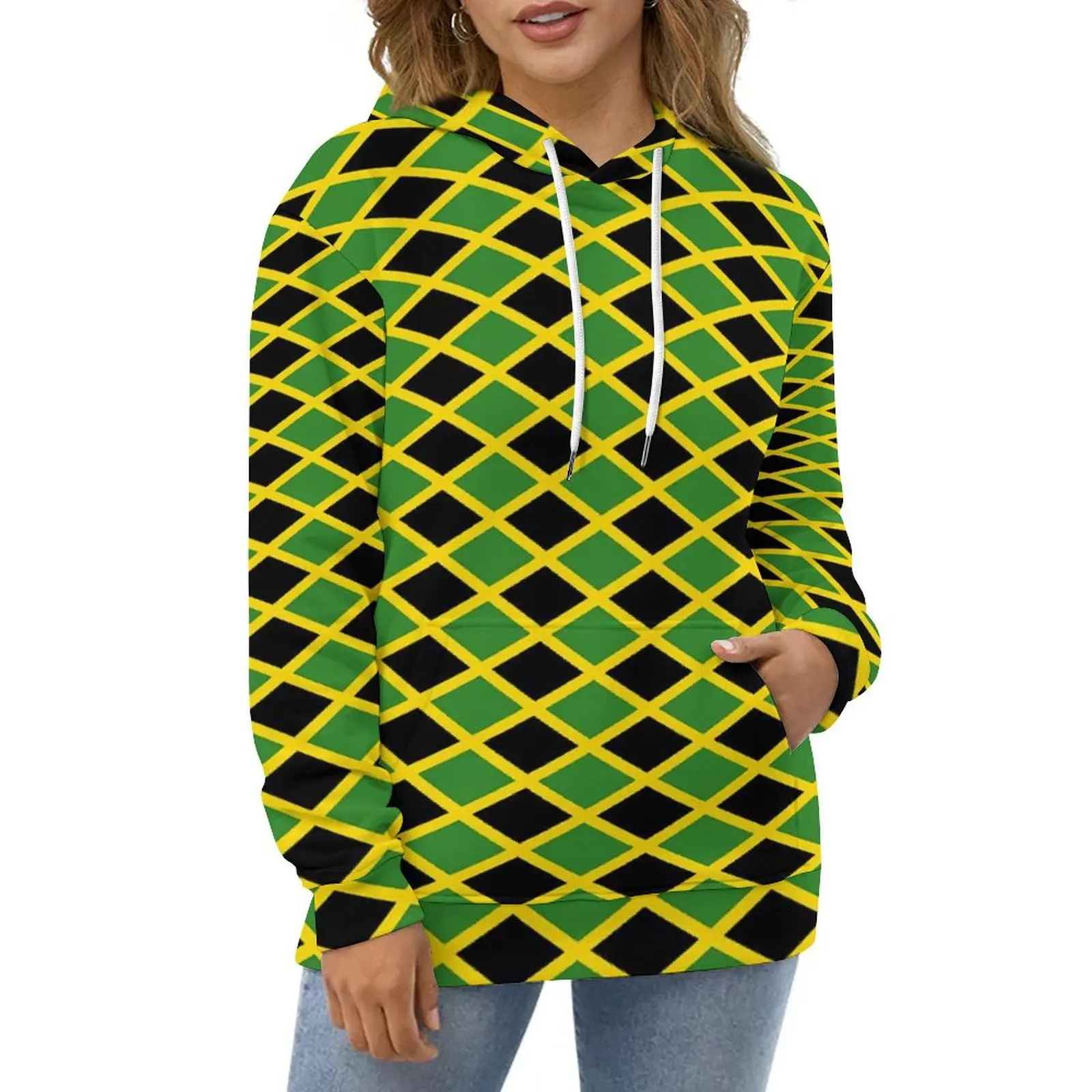 Sudadera con capucha de manga larga para hombre, ropa informal de gran tamaño, holgada, elegante, negra, verde, banderas de Jamaica