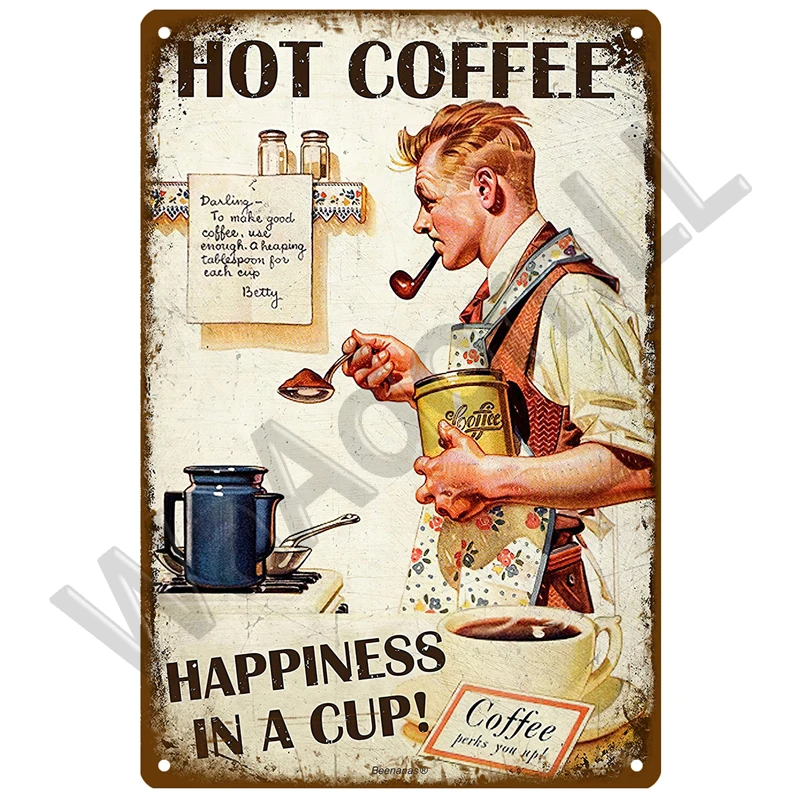 Metal Sign Decor Coffee Tin Sign Vintage Plaque Metal Plate Retro Wall Art Posters For Kitchen Bar Pub Iron Painting Decoration