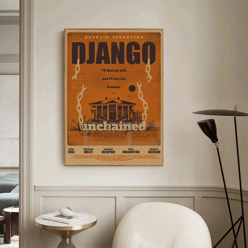 الأفلام الغربية الكلاسيكية جانغو غير المقيد الرجعية الملصقات الفيلم القديم يطبع حائط لوح رسم الفن صور ديكور غرفة المنزل #3