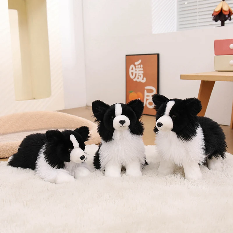 TreasuringU Lifelike Border Collie Plush Toy 3 Pcs Differents Poses Dog Stuffed Doll Soft Dog Animals Throw Pillow Birthday Gift
