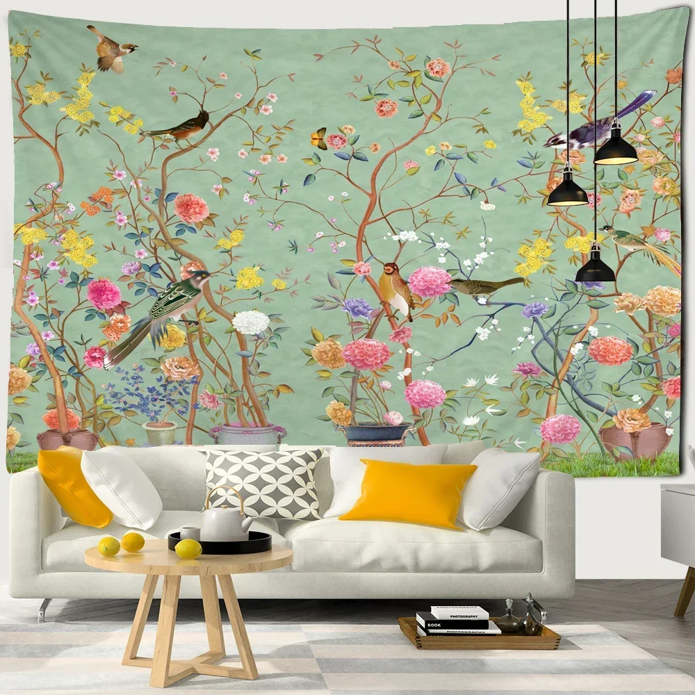 Chinese style Tapestry flowers and birds wall hanging Tapestries Home Decor Beach Towel Yoga Mat Picnic Blanket table cloth