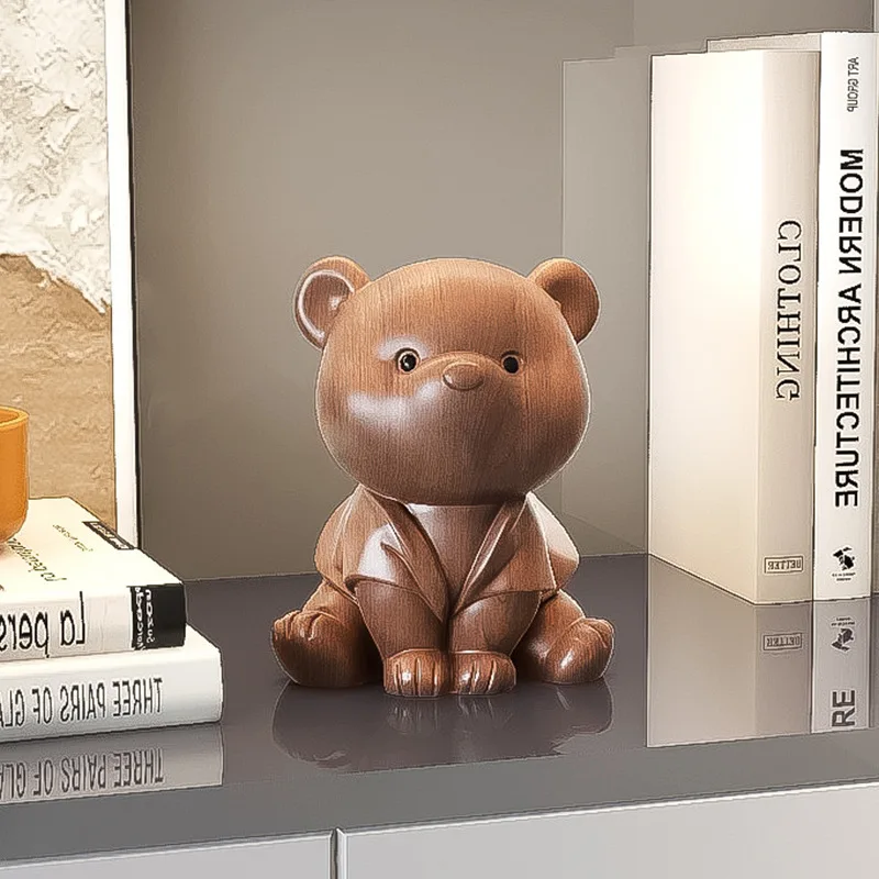 

Solid Wood Bear Figurines Engrave Miniatures for Living Room Creative Ornaments Art Luxury Sculptures Interior Decorations