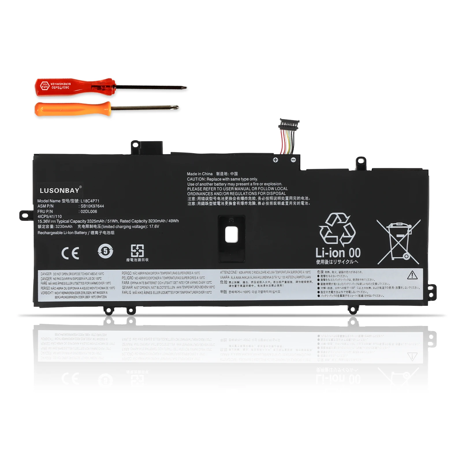 LUNSONBAY 51WH L18C4P71 Battery For Lenovo Thinkpad X1 Carbon 7th 2019 2020 Series L18L4P71 SKB10K97642 02DL004 02DL005  L18M4P7