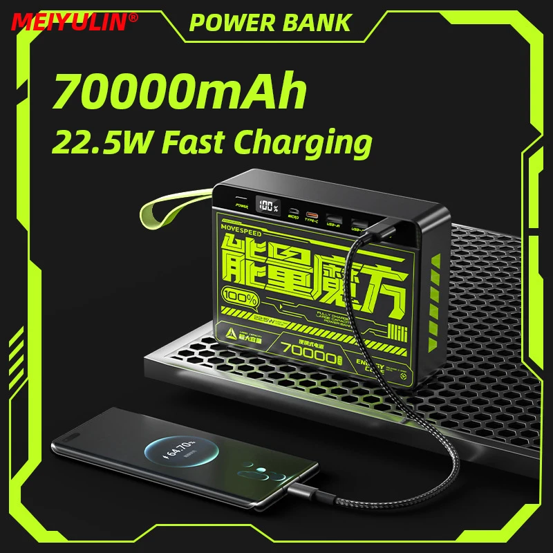 

MEIYULIN 70000mAh Portable Power Bank Station 22.5W USB C PD 20W Fast Charging External Spare Battery For IPhone Xiaomi Samsung