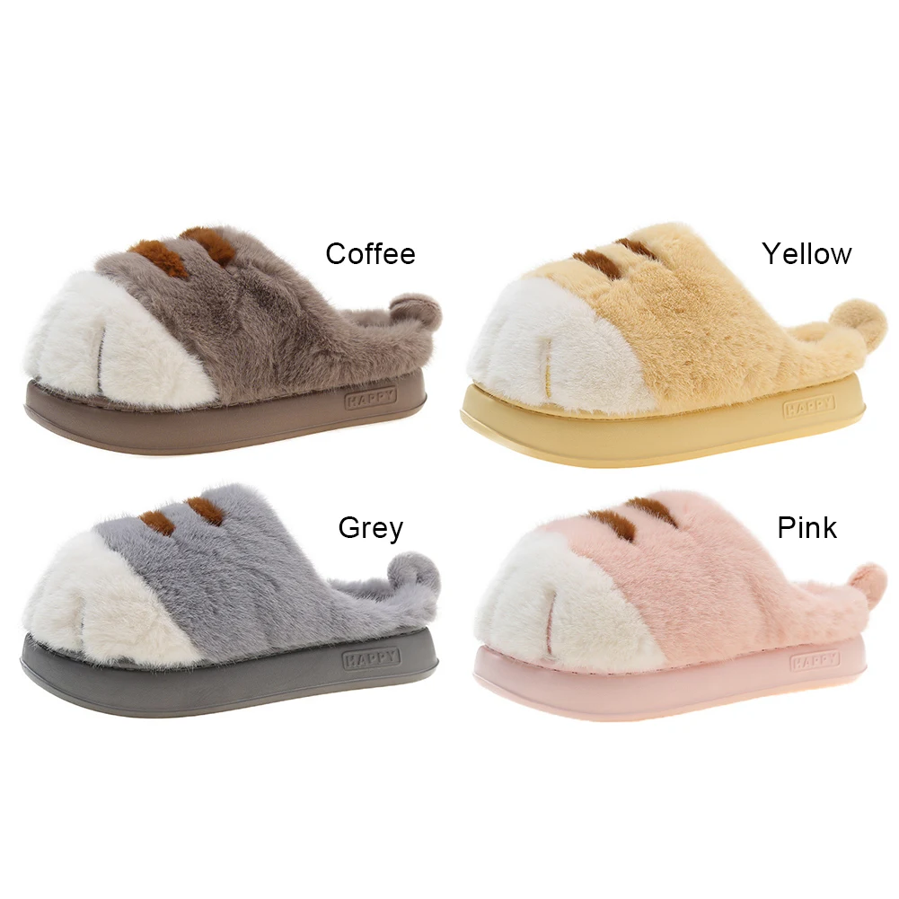 Pantofole in peluche con zampa di gatto 3D Scarpe da casa slip-on calde Comode pantofole da casa soffici Pantofole da coppia con zampa pelosa per camera da letto interna