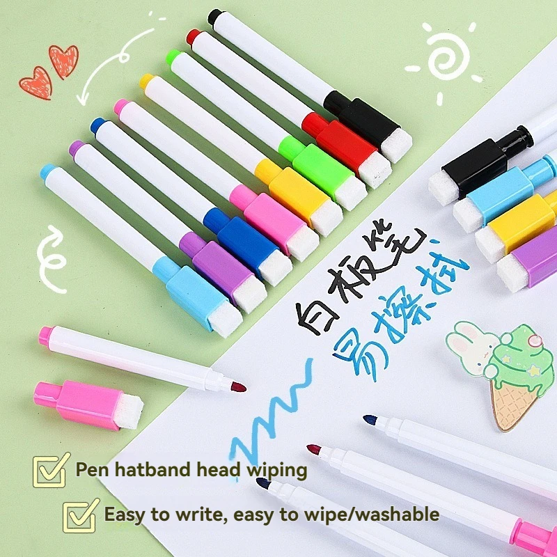 5/100Pcs Washable Dry Erase Whiteboard Markers, Magnetic Eraser Included for Office Whiteboards & Art Stationery
