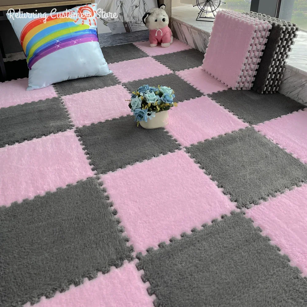 Alfombra de juego de felpa suave para niños, Alfombra de rompecabezas, azulejos de ejercicio entrelazados cálidos, Alfombra de decoración de piso,