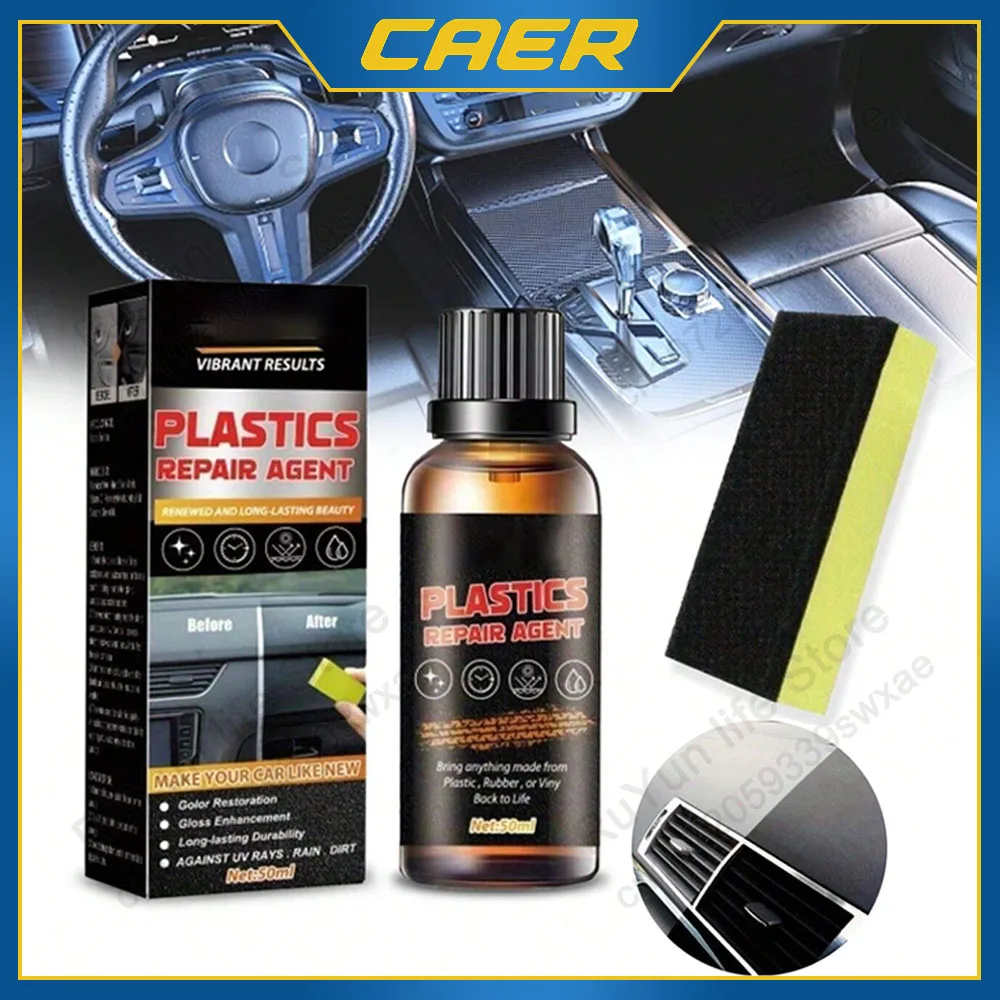 Car Plastic Restorer Liquid 50ml Dashboard Polishing With Sponge Revitalizing Coating Refurbishment Paste Restoring Agent Care