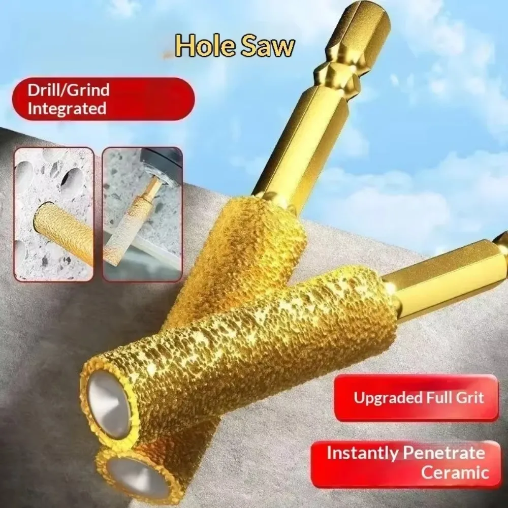 1Pc New Full‑Sand Brazed Diamond Hole Saw Dry‑Cut Drill Bit for Tile Glass Drilling Reaming Edge‑Trimming Work