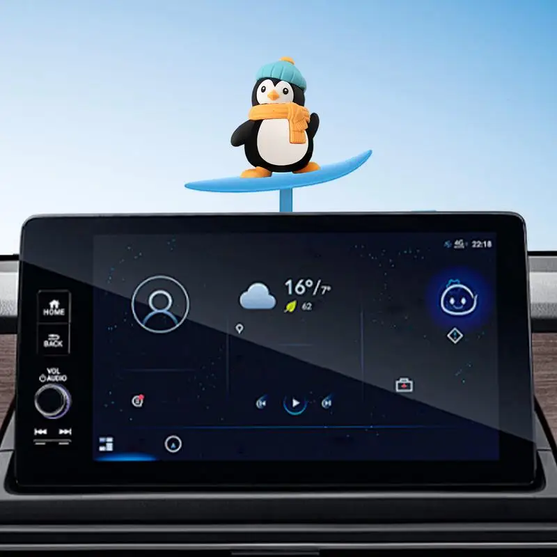 Car Moving Number Card Cartoon Penguin Automobile Sliding Skateboard Ornament Surfer Boy Dashboard Car Screen Decor For Trucks