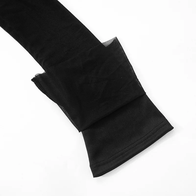 Manga longa cor sólida dupla camada malha mini vestido oco para fora sem costas rendas até mulheres sexy outono moda streetwear