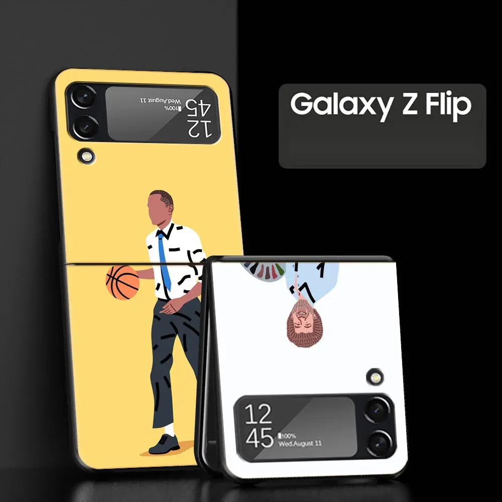 For Samsung Galaxy Z Flip 3 4 5 Hard Black Folding PC Phone Case Funny Play Basketball art Luxury For Samsung Z Flip3 Cover