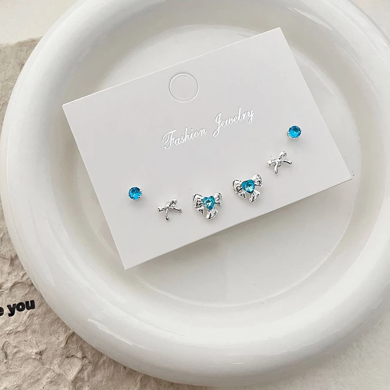 3Pairs Mini Butterfly Stud Earrings Set For Women Girls Colorful Cute Geometric Hoop Earrings Korean Fashion Jewelry Gift