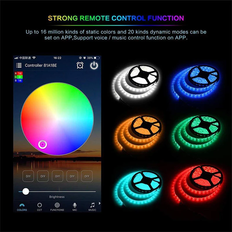 Led Strip Lights For Bedroom Bluetooth Wifi Google Home Rgb Led Tape Lights Smart Remote Control 44Key RGB Led Lights Christmas