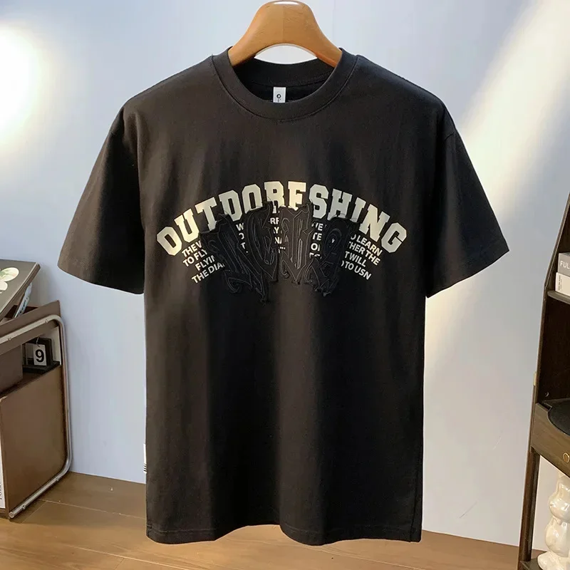 Fashionable printed short sleeved T-shirt for men in summer 2026, new high-end quality loose casual round neck breathable top